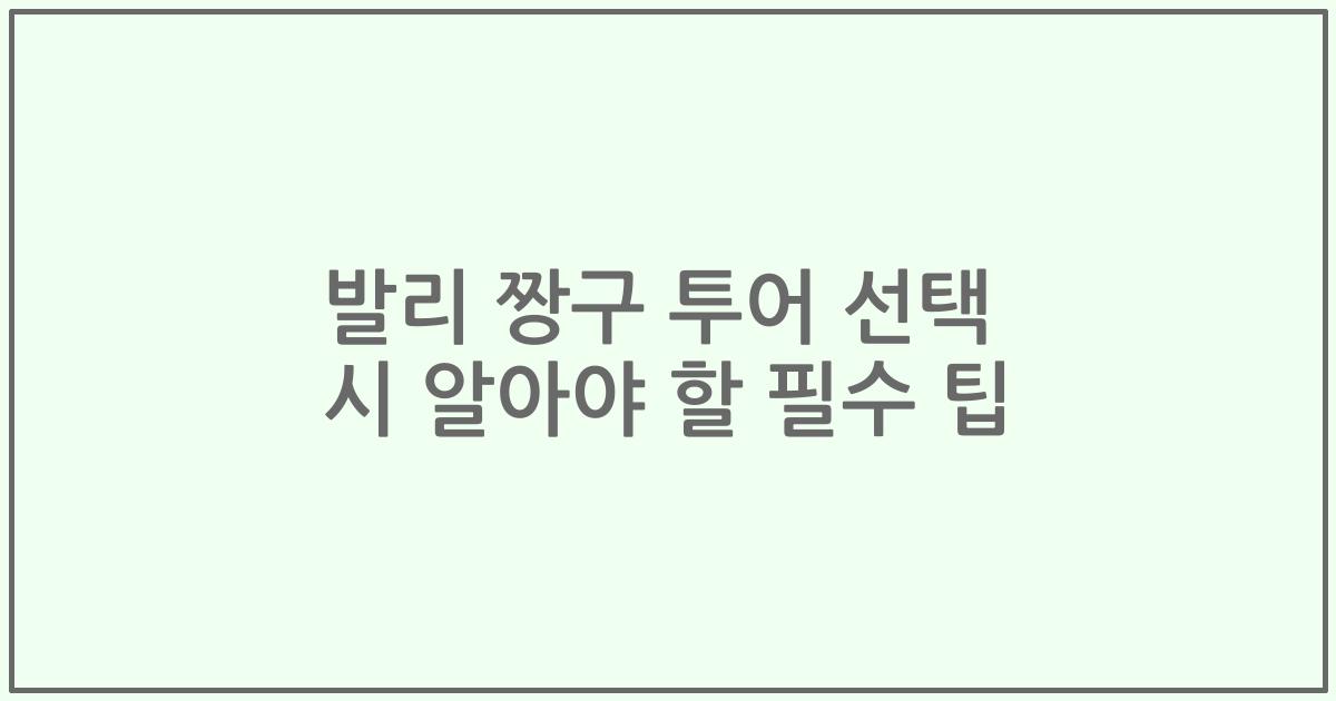 발리 짱구 투어 선택 시 알아야 할 필수 팁